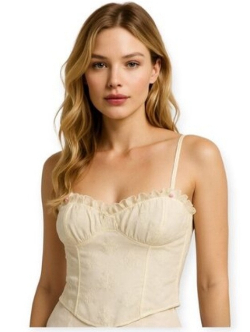 Lush Cream Lace Rosette Camisole Cropped Mesh Feminine Coquette Top Romantic Y2K